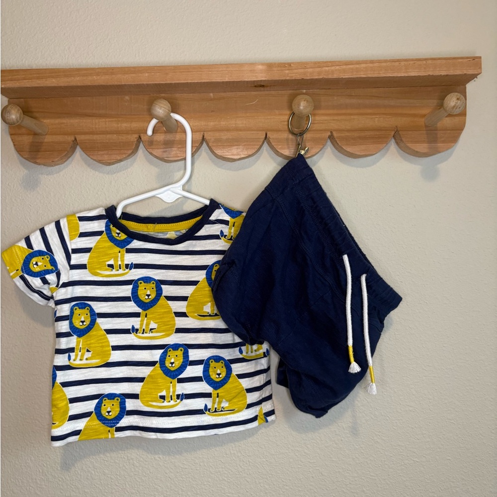 Baby Boden Navy & Yellow Striped Infant Tee with Lion Motif